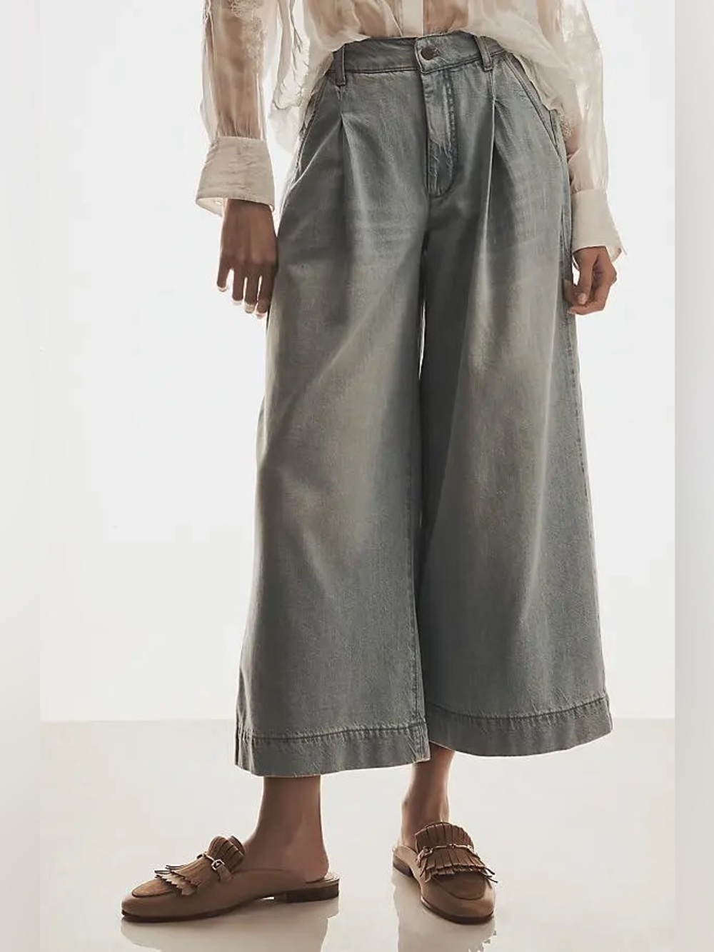 PILCRO Anthropologie High Rise Cropped Wide Leg Jeans Egg Jelly Fish Wash XS NEW - Picture 3 of 16